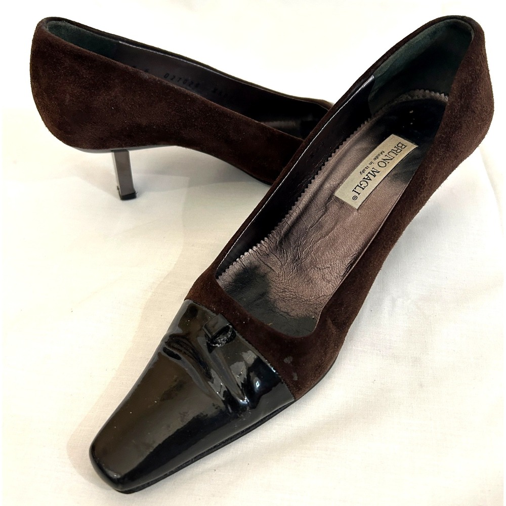 Vintage Bruno‎ Magali Suede Patent Leather Pump Women's Brown Shoes Sz 6B